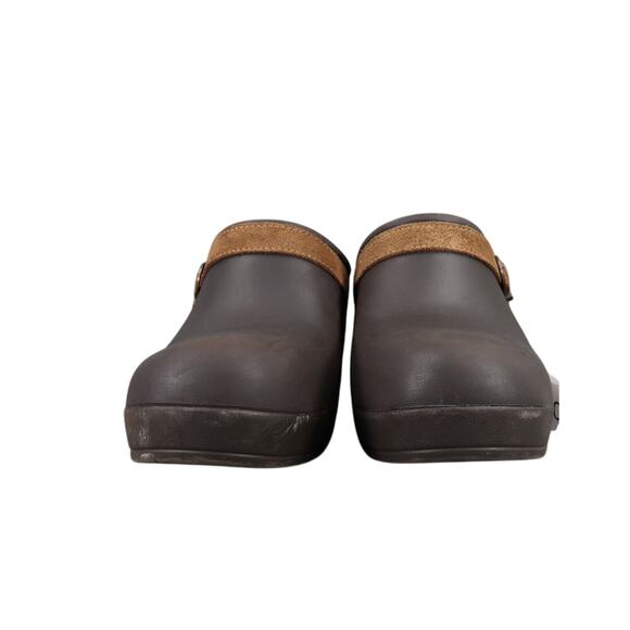 Crocs Shoe Women 9 Clog Slip On Comfort Fashion Rubber Leather Strap Brown Sarah - Picture 3 of 16